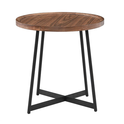 22" Brown and Black Wood and Steel Round Cross Legs End Table HomeRoots