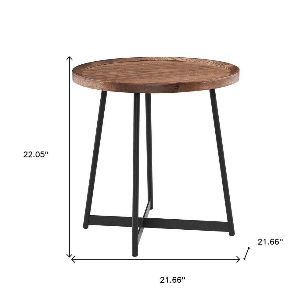 22" Brown and Black Wood and Steel Round Cross Legs End Table HomeRoots