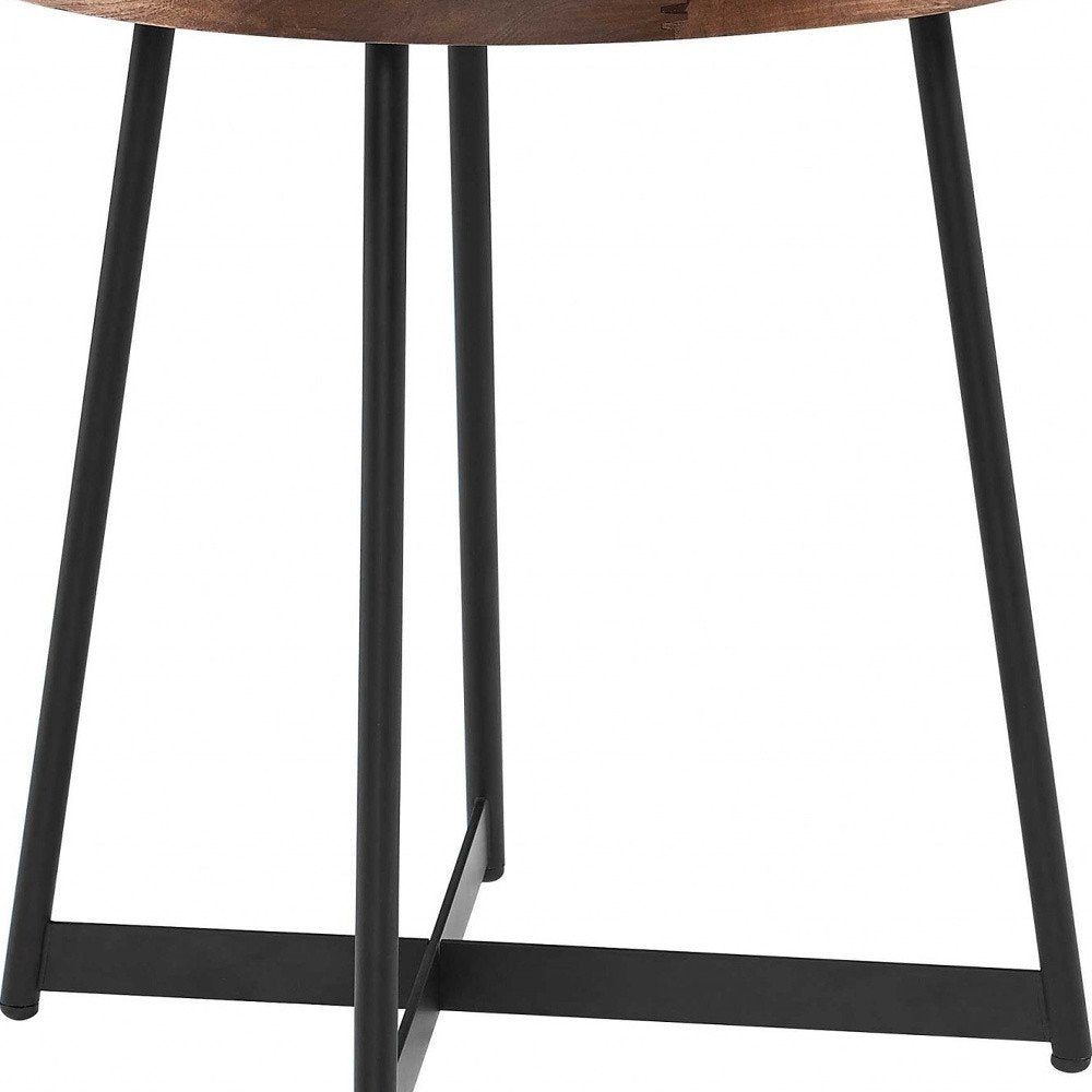 22" Brown and Black Wood and Steel Round Cross Legs End Table HomeRoots