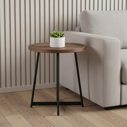 22" Brown and Black Wood and Steel Round Cross Legs End Table HomeRoots