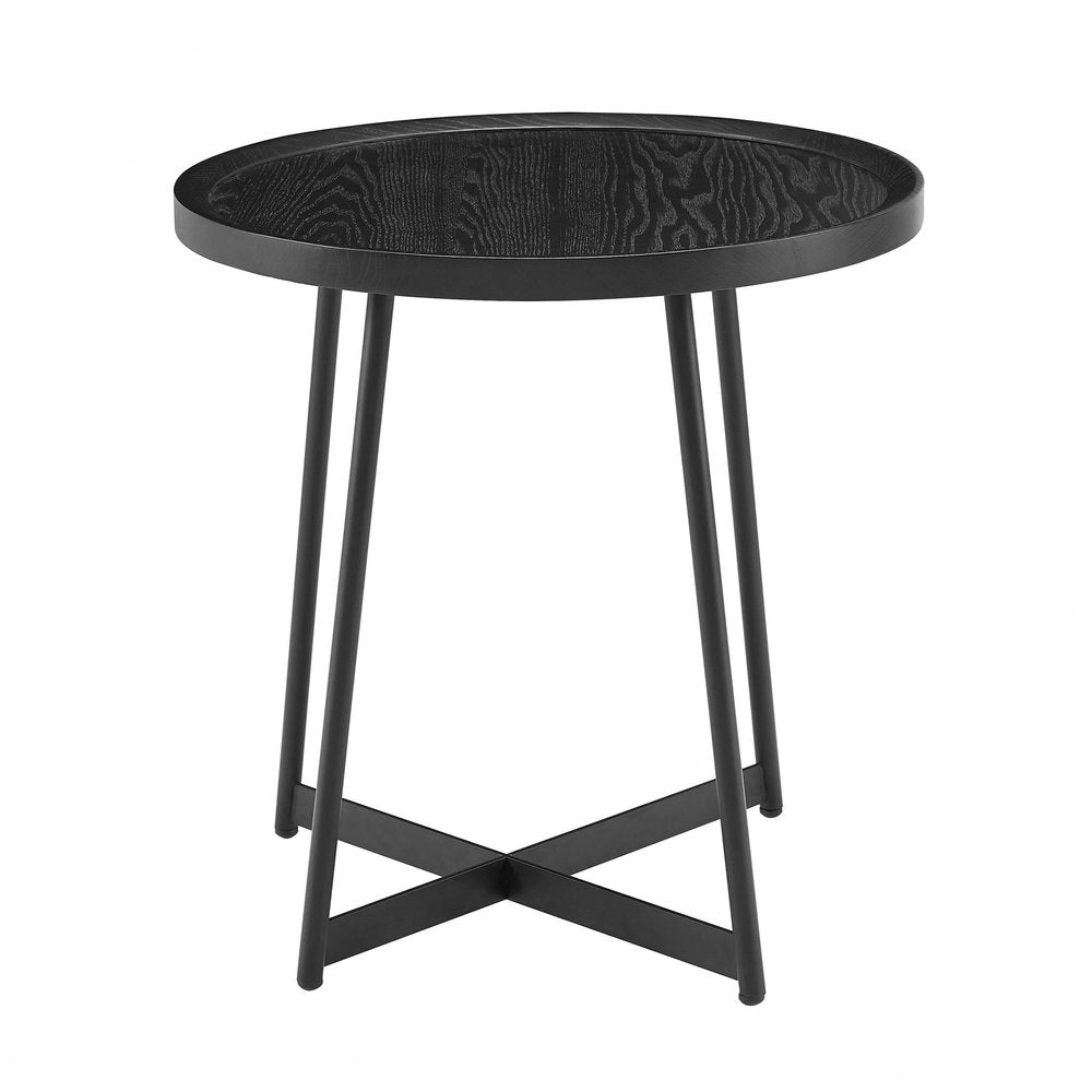 22" Matte Black Wood and Steel Round Cross Legs End Table HomeRoots