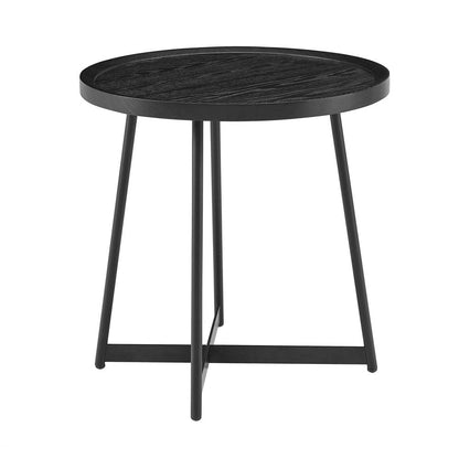 22" Matte Black Wood and Steel Round Cross Legs End Table HomeRoots