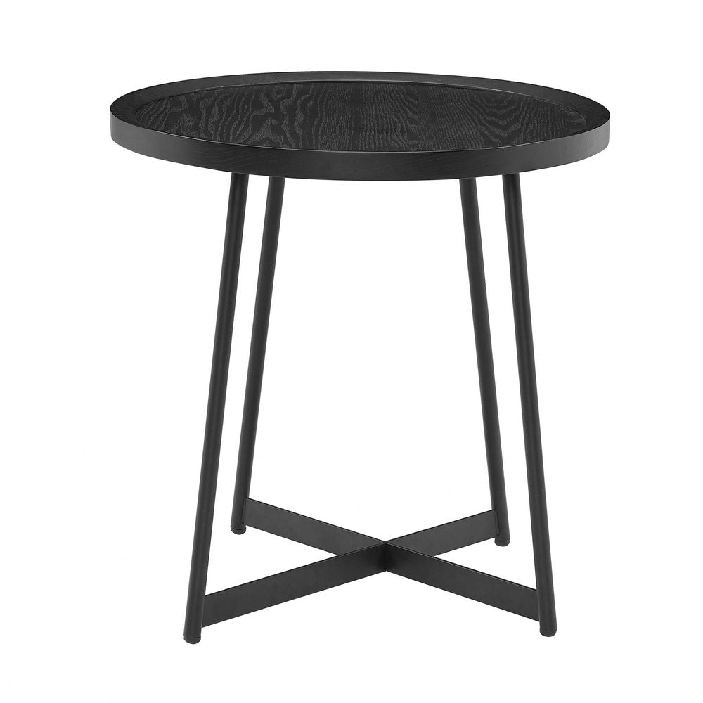 22" Matte Black Wood and Steel Round Cross Legs End Table HomeRoots