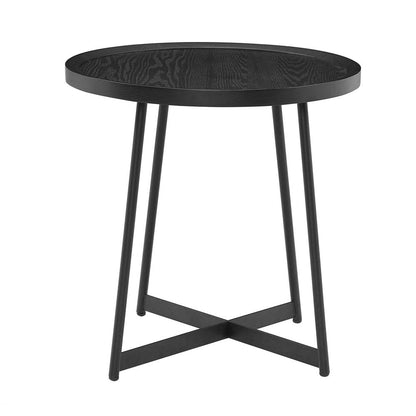 22" Matte Black Wood and Steel Round Cross Legs End Table HomeRoots