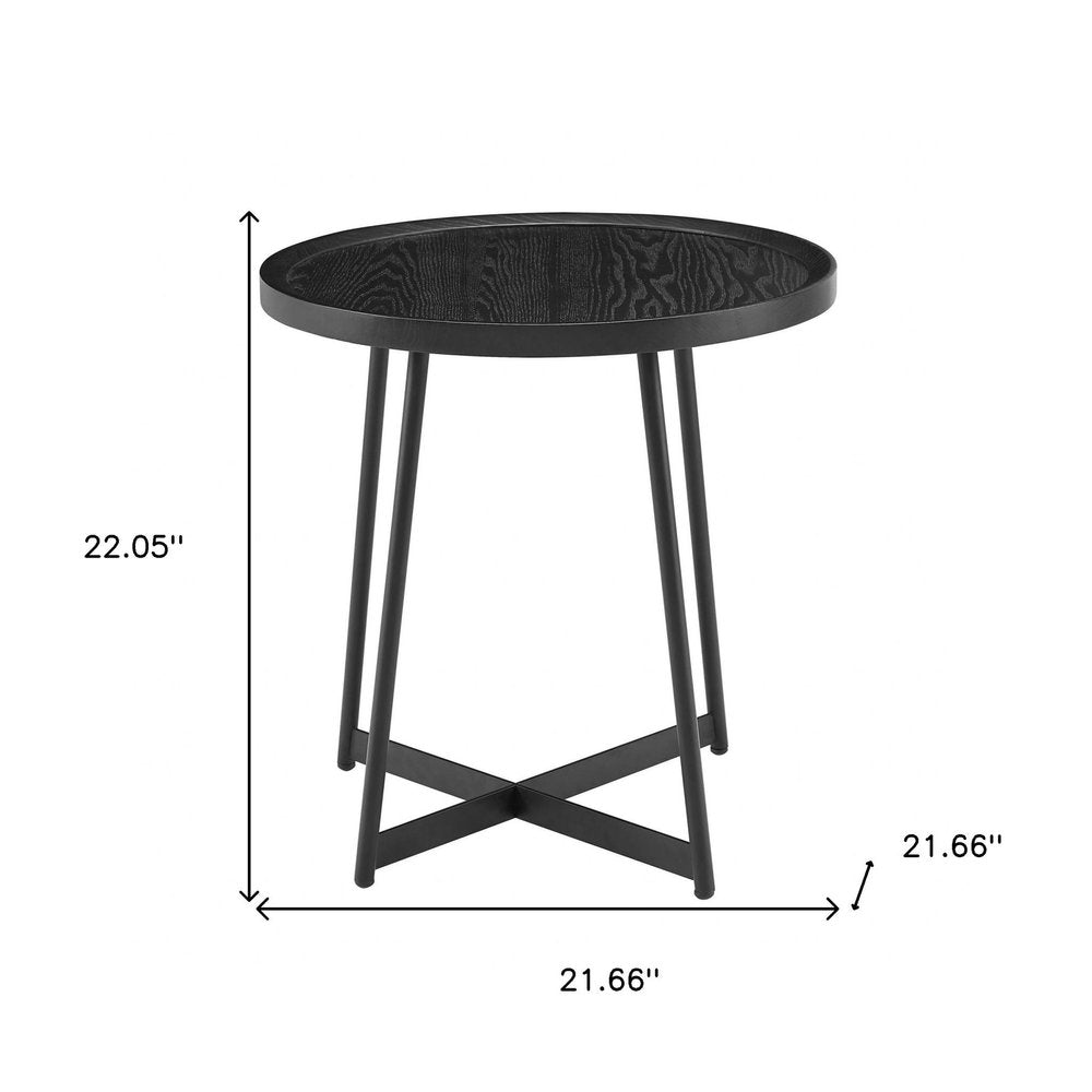 22" Matte Black Wood and Steel Round Cross Legs End Table HomeRoots