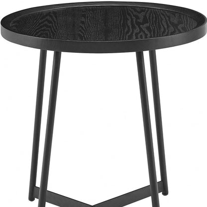 22" Matte Black Wood and Steel Round Cross Legs End Table HomeRoots