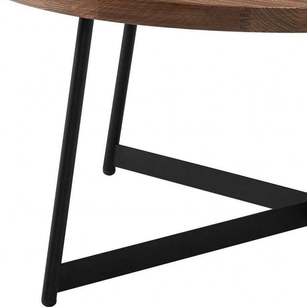 35" Brown and Black Wood And Metal Round Frame Coffee Table HomeRoots