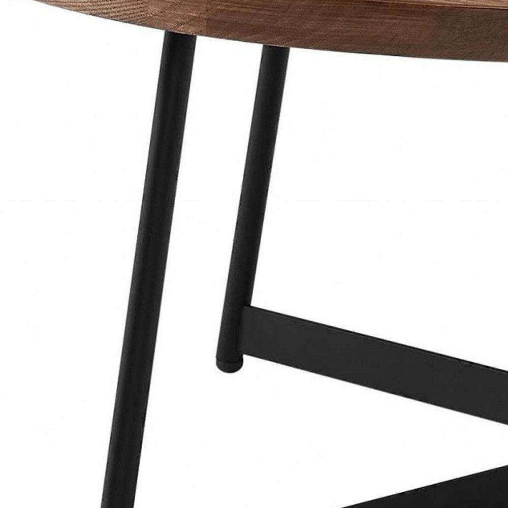 35" Brown and Black Wood And Metal Round Frame Coffee Table HomeRoots