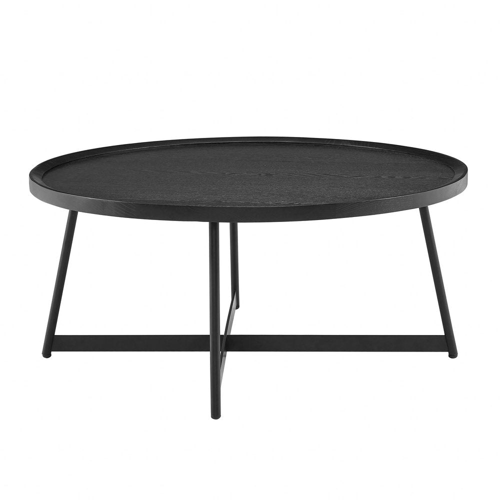 35" Black Wood And Metal Round Frame Coffee Table HomeRoots