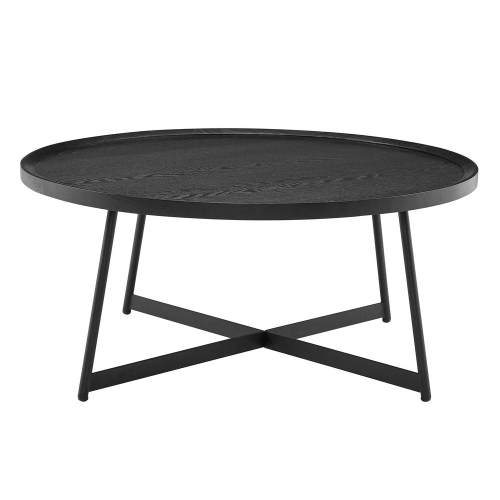 35" Black Wood And Metal Round Frame Coffee Table HomeRoots