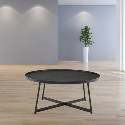35" Black Wood And Metal Round Frame Coffee Table HomeRoots