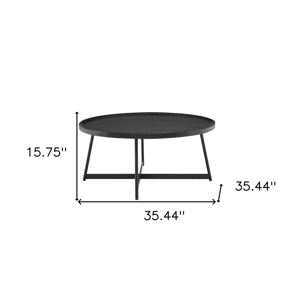 35" Black Wood And Metal Round Frame Coffee Table HomeRoots