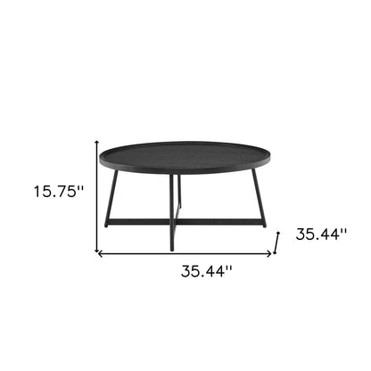 35" Black Wood And Metal Round Frame Coffee Table HomeRoots