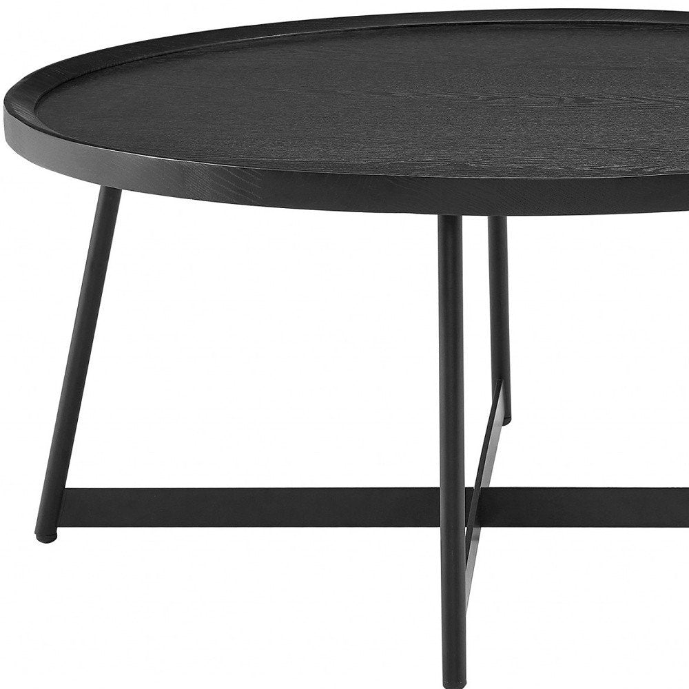 35" Black Wood And Metal Round Frame Coffee Table HomeRoots