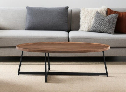 24" Brown and Black Wood And Metal Oval Frame Coffee Table HomeRoots