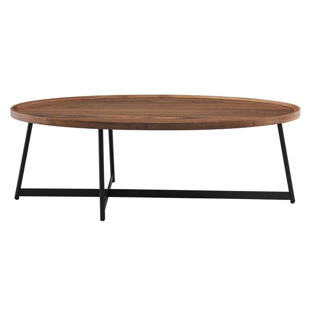 24" Brown and Black Wood And Metal Oval Frame Coffee Table HomeRoots