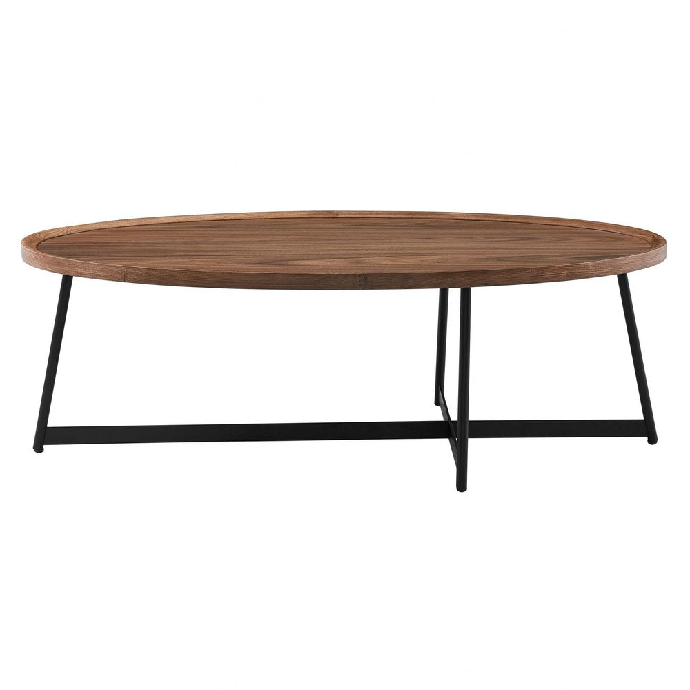 24" Brown and Black Wood And Metal Oval Frame Coffee Table HomeRoots