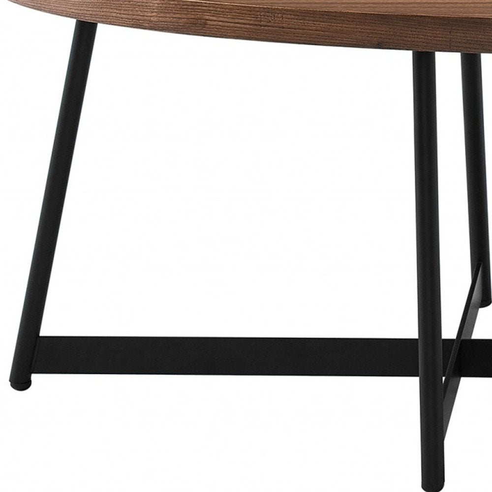 24" Brown and Black Wood And Metal Oval Frame Coffee Table HomeRoots