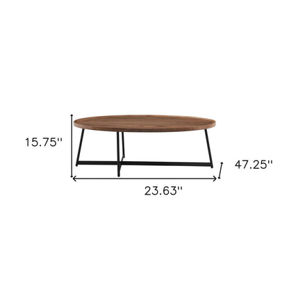 24" Brown and Black Wood And Metal Oval Frame Coffee Table HomeRoots