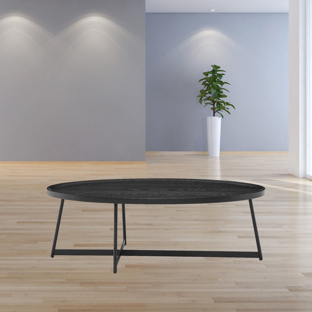 47" Black Wood And Metal Oval Frame Coffee Table HomeRoots