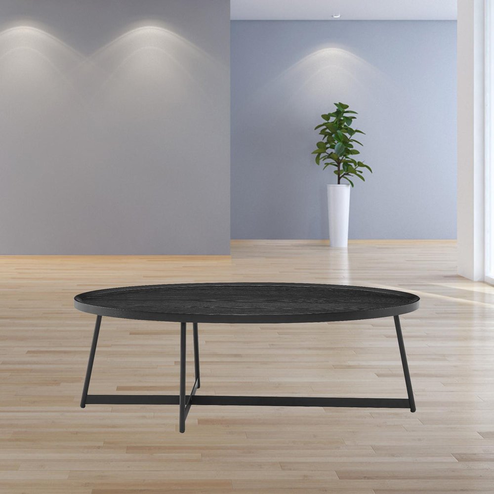 47" Black Wood And Metal Oval Frame Coffee Table HomeRoots