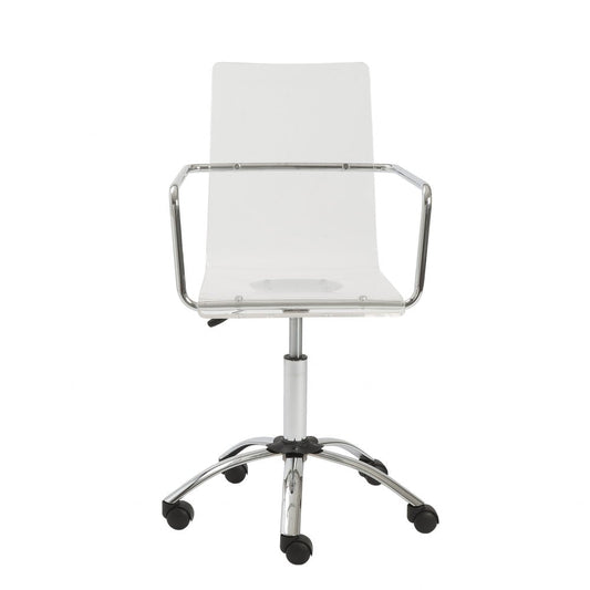 White Clear and Silver Adjustable Swivel Plastic Rolling Conference Office Chair HomeRoots