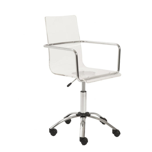 White Clear and Silver Adjustable Swivel Plastic Rolling Conference Office Chair HomeRoots