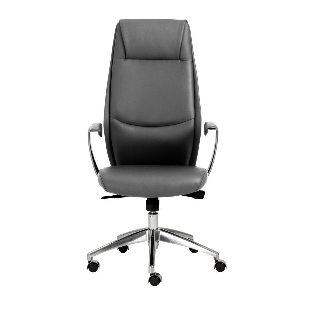 Gray and Silver Adjustable Swivel Faux Leather Rolling Executive Office Chair HomeRoots