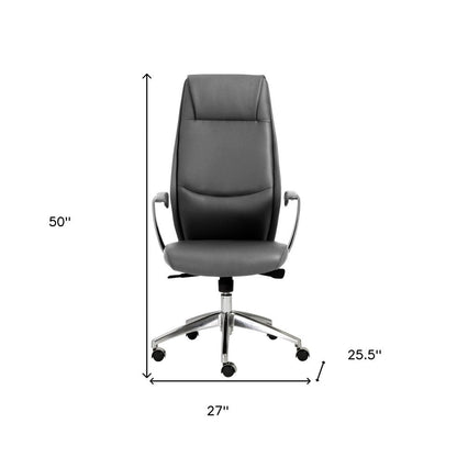 Gray and Silver Adjustable Swivel Faux Leather Rolling Executive Office Chair HomeRoots