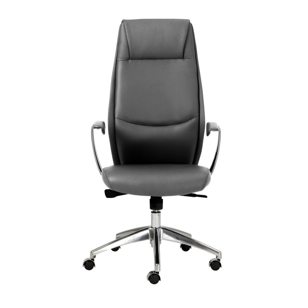 Gray and Silver Adjustable Swivel Faux Leather Rolling Executive Office Chair HomeRoots