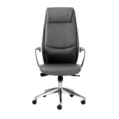 Gray and Silver Adjustable Swivel Faux Leather Rolling Executive Office Chair HomeRoots