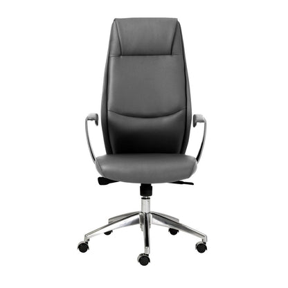 Gray and Silver Adjustable Swivel Faux Leather Rolling Executive Office Chair HomeRoots