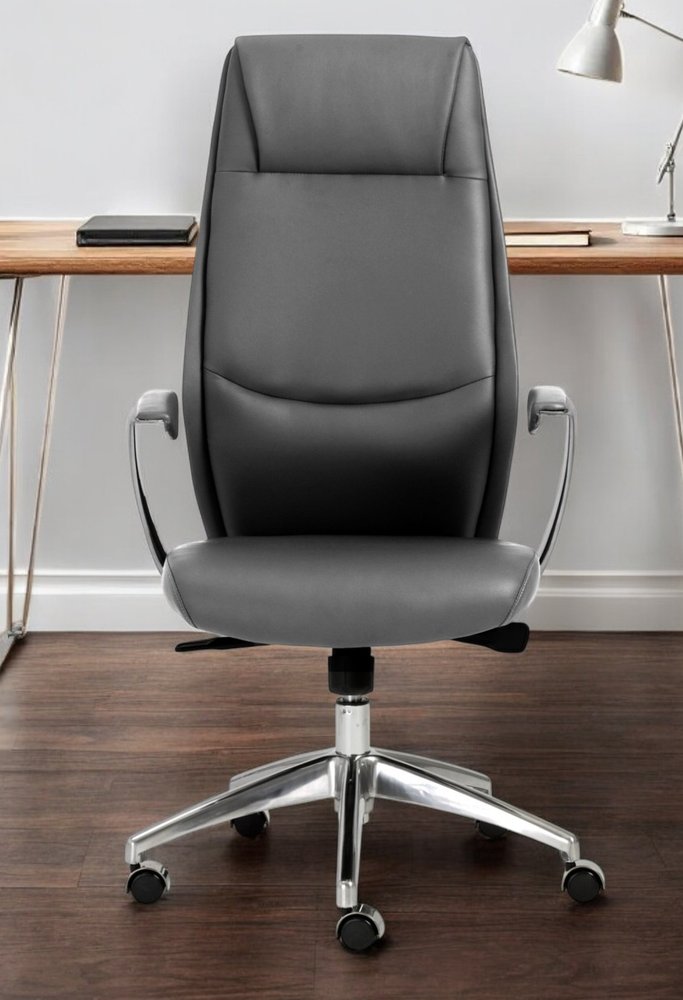 Gray and Silver Adjustable Swivel Faux Leather Rolling Executive Office Chair HomeRoots