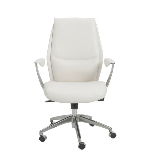 White and Silver Adjustable Swivel Faux Leather Rolling Executive Office Chair