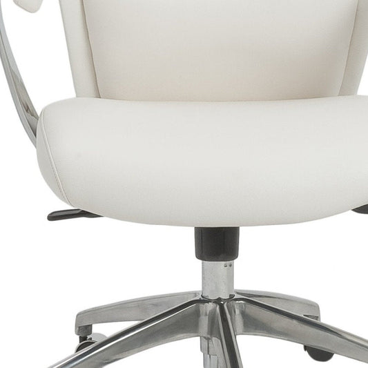 White and Silver Adjustable Swivel Faux Leather Rolling Executive Office Chair HomeRoots
