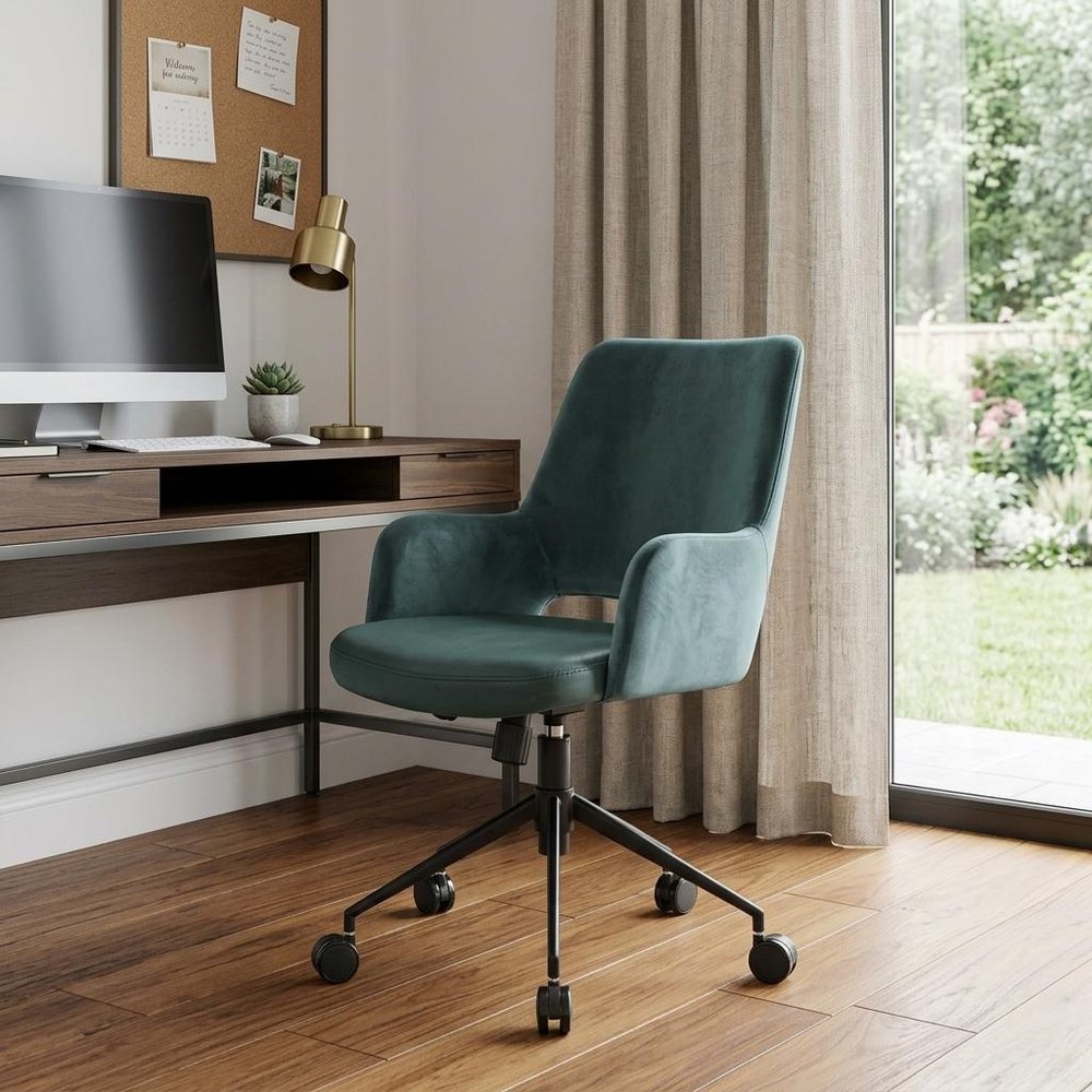 Blue and Black Adjustable Swivel Fabric Rolling Office Chair HomeRoots