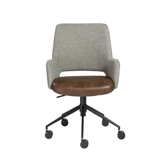 Gray Brown and Black Adjustable Swivel Fabric Rolling Office Chair HomeRoots