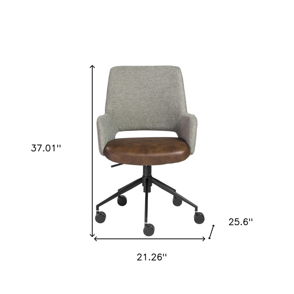 Gray Brown and Black Adjustable Swivel Fabric Rolling Office Chair HomeRoots