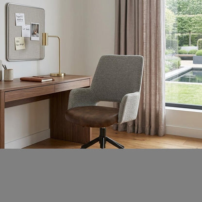 Gray Brown and Black Adjustable Swivel Fabric Rolling Office Chair HomeRoots