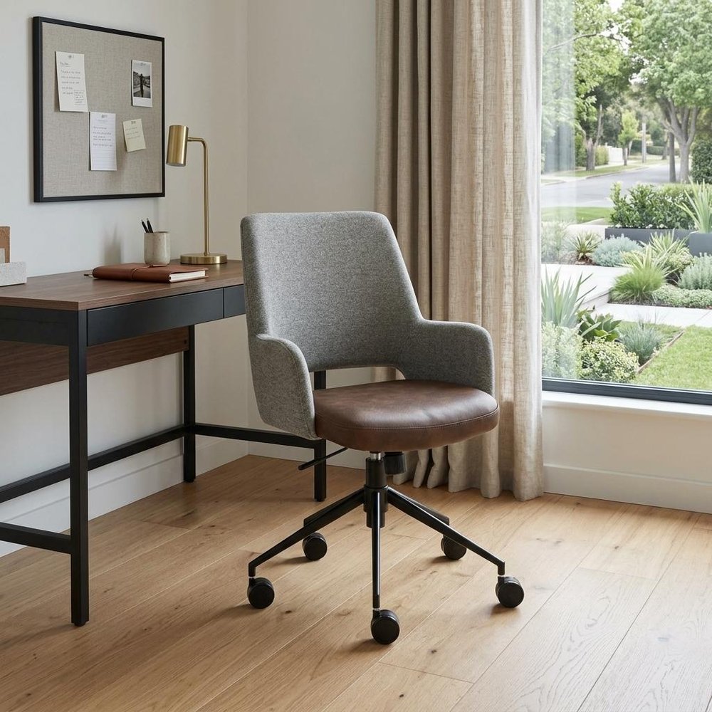 Gray Brown and Black Adjustable Swivel Fabric Rolling Office Chair HomeRoots