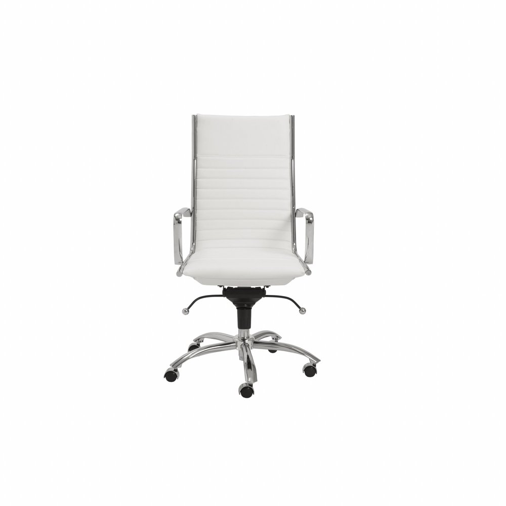 White and Silver Adjustable Swivel Faux Leather Rolling Conference Office Chair HomeRoots