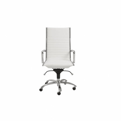 White and Silver Adjustable Swivel Faux Leather Rolling Conference Office Chair HomeRoots