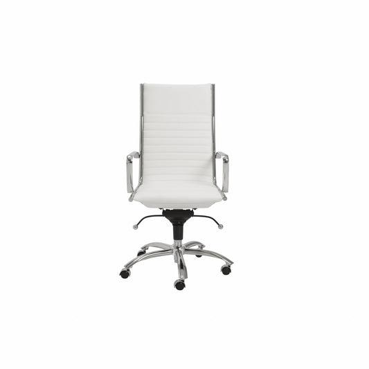 White and Silver Adjustable Swivel Faux Leather Rolling Conference Office Chair