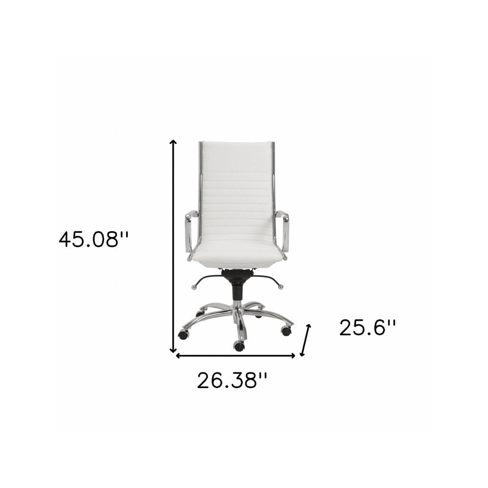 White and Silver Adjustable Swivel Faux Leather Rolling Conference Office Chair HomeRoots