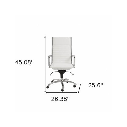 White and Silver Adjustable Swivel Faux Leather Rolling Conference Office Chair HomeRoots
