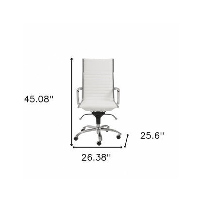 White and Silver Adjustable Swivel Faux Leather Rolling Conference Office Chair HomeRoots