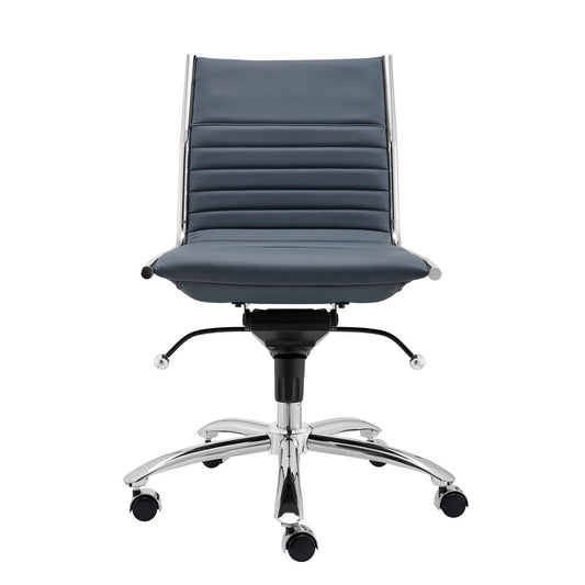 Blue and Silver Adjustable Swivel Faux Leather Rolling Conference Office Chair