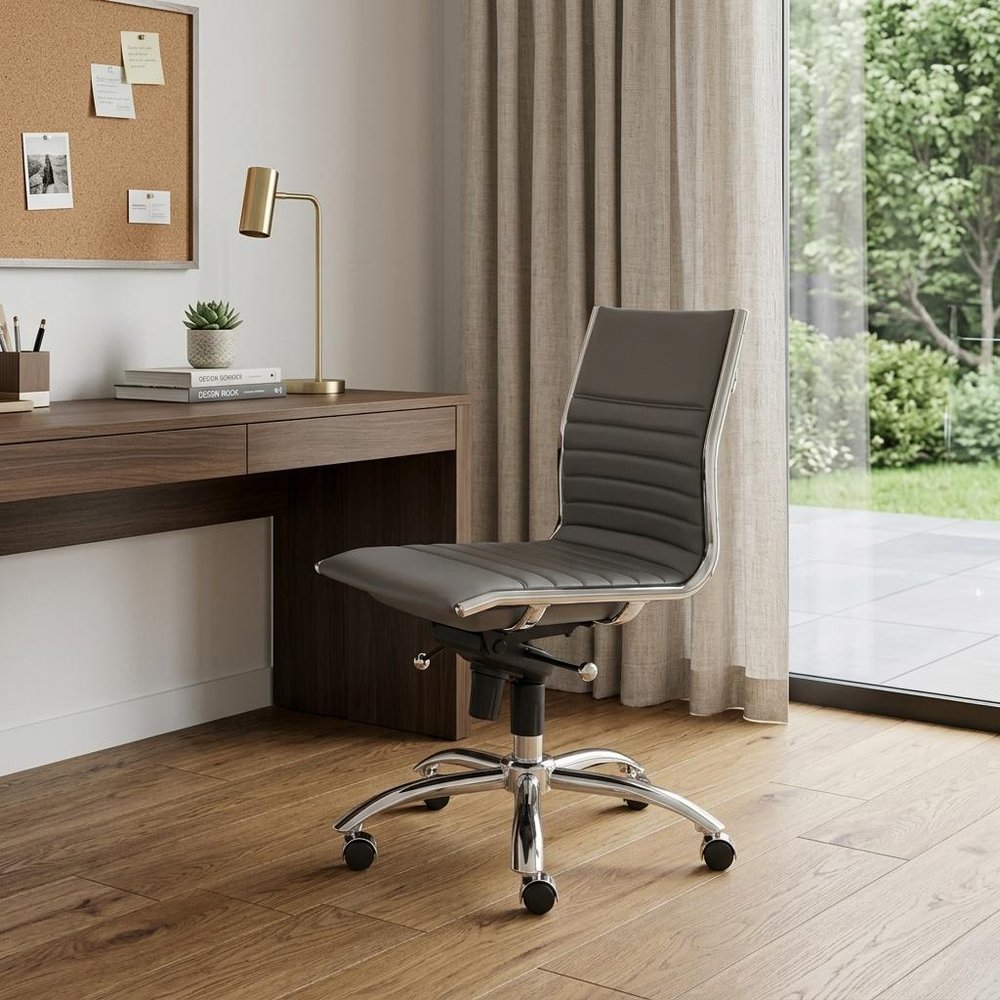 Gray and Silver Adjustable Swivel Faux Leather Rolling Conference Office Chair HomeRoots