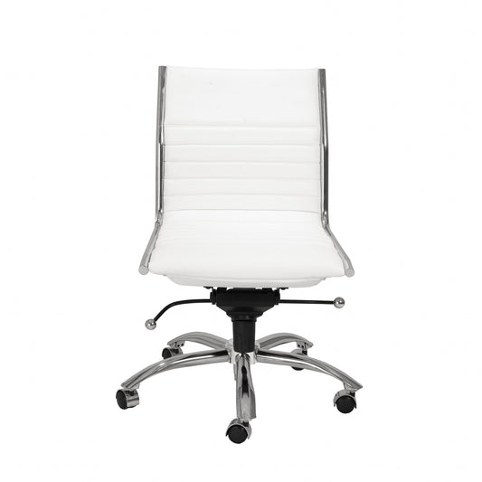 White and Silver Adjustable Swivel Faux Leather Rolling Conference Office Chair