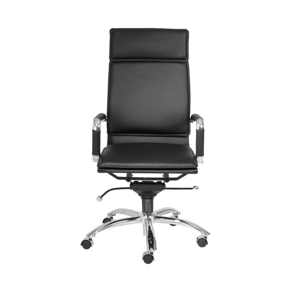 Black and Silver Adjustable Swivel Faux Leather Rolling Executive Office Chair HomeRoots